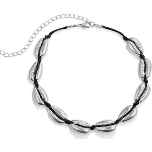 Shellhard Vintage Boho Natural Shell Choker Chain Alloy Lobster Claw Rope Chain Summer Beach Ocean Jewelry Gift