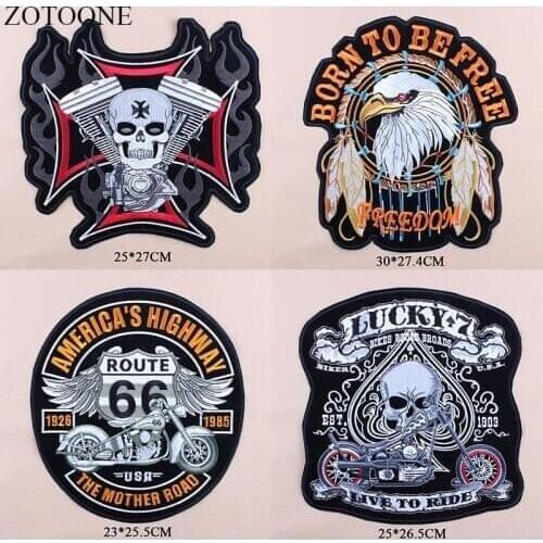 ZOTOONE Embroidered Punk Motorcycle Skull Patch Iron Appliques for Clothes Jacket Iron On Letter Eagle Patches For Clothing E