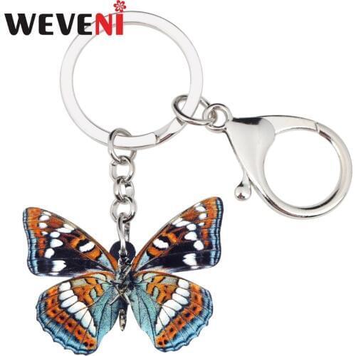 WEVENI Acrylic Floral Danaidae Butterfly Key Chains Keychain Pendant Fashion Insect Jewelry For Women Girls Holder Wallet Charms