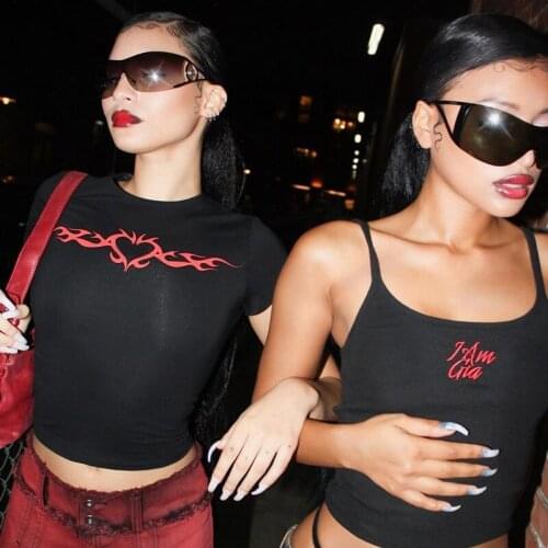 Y2K baby Summer Skinny Women Graphic T Shirts Goth letter Print Stretchy Short Sleeve Crop Top Streetwear Tees Grunge clothing