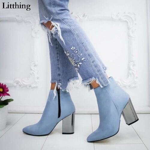 Flock Chelsea Women Boots Winter High Heels Platform Boots Wedges Ankle Shoes For Women 2021 Ladies Slip On Punk Womans Shoe