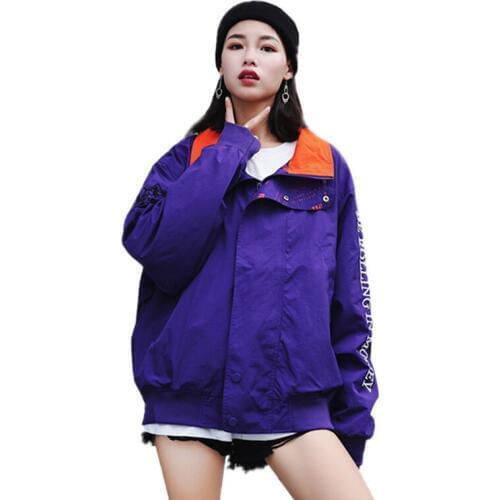 2019 Autumn Ladies Jackets Fashion Stand Collar Long Sleeve Coats Female Harajuku Letter Embroidery Oversize Loose Outerwear Z90