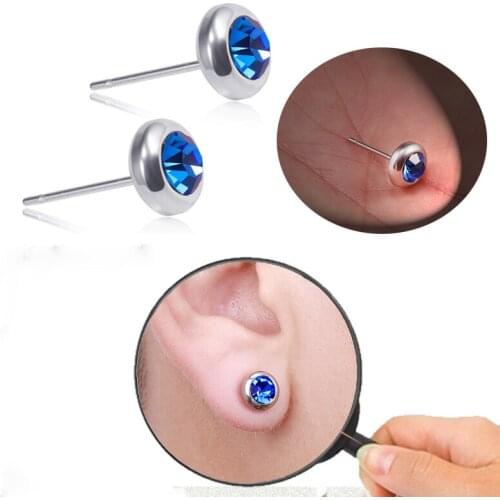 Korean Style Women Earrings White/Blue Zircon Stud Earrings Silver Stainless Steel Earrings for Men Party Minimalist Jewelry