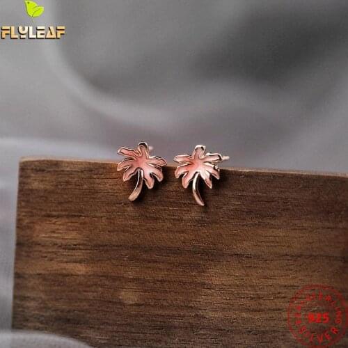 925 Sterling Silver Drop Glaze Coconut Tree Stud Earrings For Women Rose Gold Fashion Female Fine Jewelry