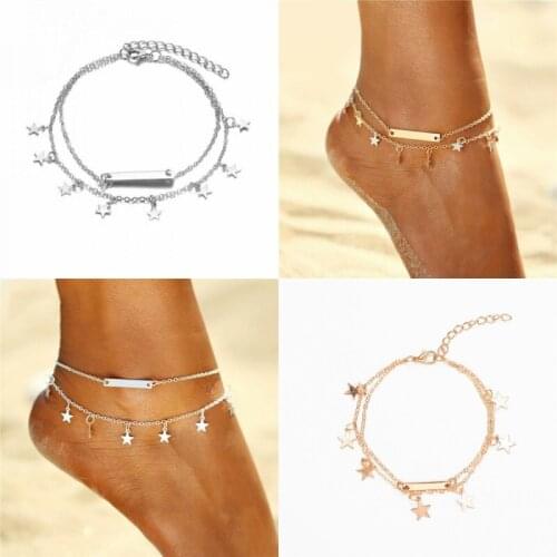 ANKLE BRACELET STAR CHAIN SILVER COLOR GOLD COLOR ANKLET LADIES DOUBLE LAYER