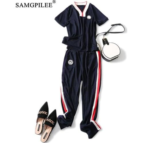 Two Piece Set Top And Pants Summer Outfits For Women 2020 Casual Pullover V-neck Ankle-length Striped Birthday Outfits For Women