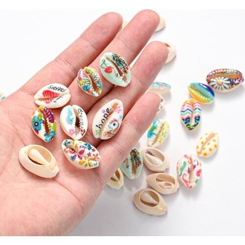 10/20/30pcs Gold Color Line Print Shell Beads Natural Seashell Conch Cowire Loose Beads Charm for Diy Bracelet Crafts Decoration