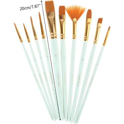 10Pcs Paint Brushes Set Nylon Hair Painting Brush Oil Acrylic Watercolor Pen Art Supplies 32CB