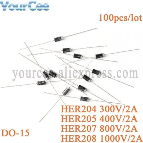 100pcs MDD Rectifier Diode DIP HER204 HER205 HER207 HER208 DO-15 2A 300V 400V 800V 1000V High Efficiency Rectifier Diodes
