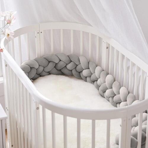 2M Baby Bumper Bed Braid Knot Pillow Cushion Bumper Solid Color For Infant Baby Crib Protector Cot Bumper Room Decor Drop Ship