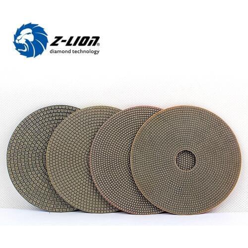 Z-LION 4'' Electroplated Diamond Polishing Pads 100mm Soft Sharp Polishing Discs For Concrete Granite Marble Stone Sanding 4pcs