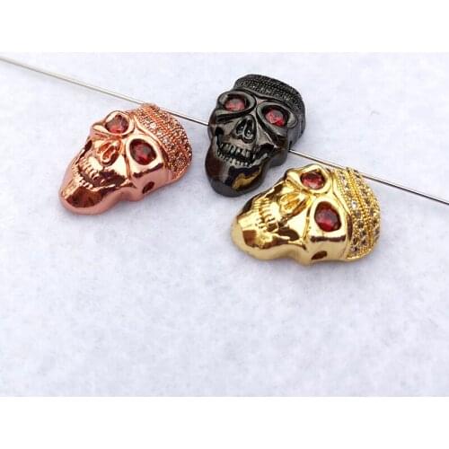 5 Pcs Copper Skull Head CZ Pave Charm Connector DIY Cool Punk Skeleton Beads Fit Bracelet Necklace Jewelry Finding CT468