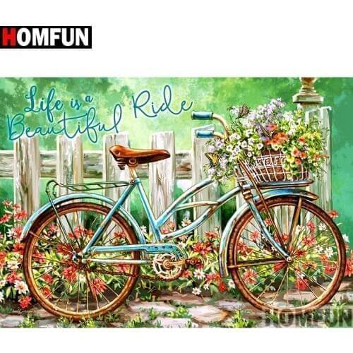 HOMFUN Full Square/Round Drill 5D DIY Diamond Painting "Flower bicycle" Embroidery Cross Stitch 5D Home Decor Gift A14501
