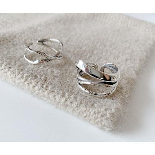 ANENJERY 925 Sterling Silver Personality Simple Cross Winding Ring For Women Geometric Open Finger Ring Jewelry S-R649