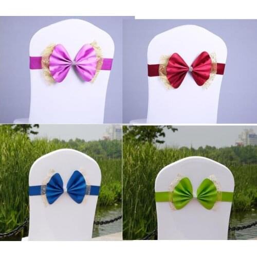 Bowknot Wedding Chair Cover Sashes Elastic Spandex Bow Chair Band With Buckle For Wedding Banquet Party Decor Accessories SN1161