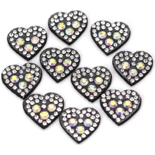 10Pcs Shiny Haert Patches AB Rhinestone Applique Patches For Clothes Black Base Sew On Non-woven Patches DIY Headwear/Shoes/Hats
