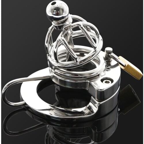 Stainless Steel Penis Lock Chastity Cage Ball Stretcher with Urethral Catheter Cock Cage Chastity Belt BDSM Sex Toys for Men