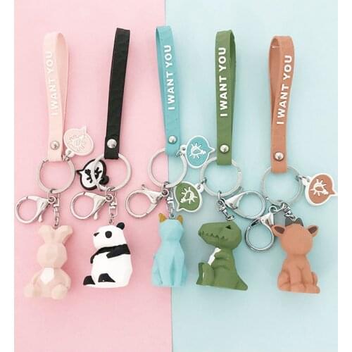 Cartoon Cute Animal Keychains Cat Rabbit Unicorn Figure Doll Key Chain For Girls Bag Car Pendant Keyrings Halloween Gift