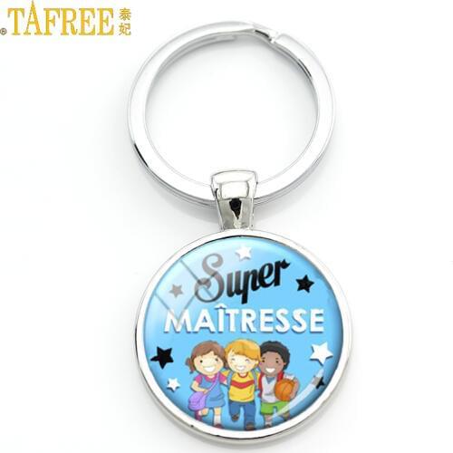 TAFREE Super Maitresse keychain meilleure maitresse du monde glass dome merci key chain ring holder teachers jewelry gifts H108