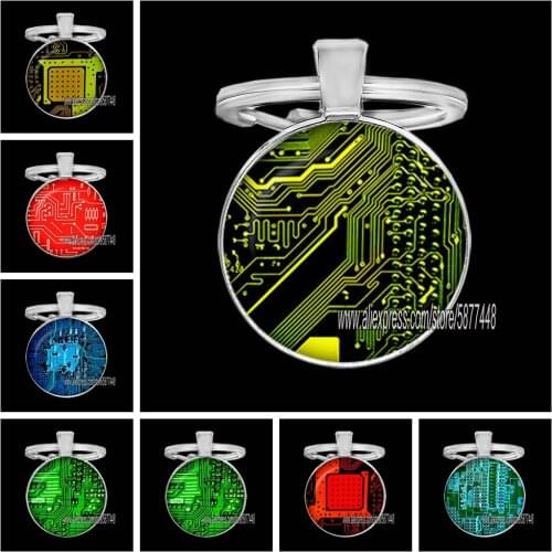 Circuit Board Picture Keychains Computer Geek Key Rings Men Fashion Metal Wedding Key Holder
