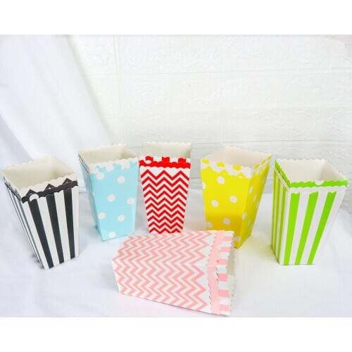 6/12pc Multicolor Dot Wave Striped Paper Popcorn Box Pop Corn Candy/ Sanck Favor Bag Xmas Wedding Kid Birthday Party Decoration