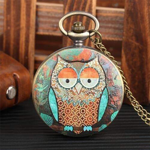 Unique Lovely Owl Design Quartz Pocket Watch Retro Bronze Necklace Chain Steampunk Retro Fashion Pendant Clock Unisex Gift Items