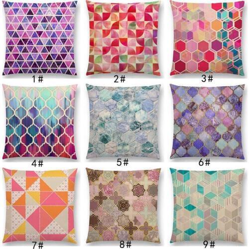 New Rainbow Geometric Polygon Decorative Pattern Colourful Crystal Cubes Bohemian Hexagon Car Cushion Cover Sofa Pillow Case