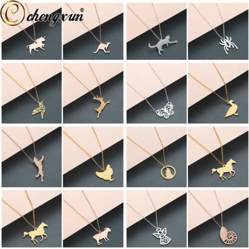 CHENGXUN Cute Animal Cat Bird Necklace Stainless Steel Metal for Women Girls Pendant Necklace Jewelry Wholesale
