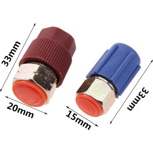 Red Blue Car Retrofit 7/16 to 3/8 Conversion Adapter R12 to R134a High/Low Voltage AC Fitting for Automobiles Air Conditioner