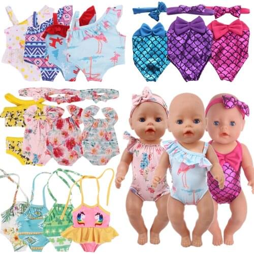 Doll Swim Clothes Flamingo Mermaid Swimsuits Fit 18 Inch American of Girl`s&43Cm Baby New Born Doll Zaps Our Generation Girl`s