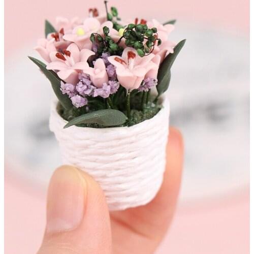 1:12 Doll House Miniature Fairy Garden Ornament Mini Potted Plant Flowers Pot DollHouse Decor Bonsai Model Kids Toys