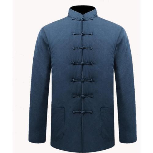 Jacket Tai Chi Uniform M- 4XL Winter Mens Wadded Jacket navy blue Traditional Chinese Tang Suit Coat Thick new Kung Fu autumn