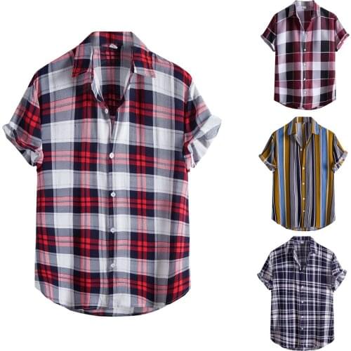 2021 Summer New Men Striped Shirt Fashion Short Sleeve Print Single-breasted Lapel Shirts Vintage Slim Fit Dress Shirt For Men