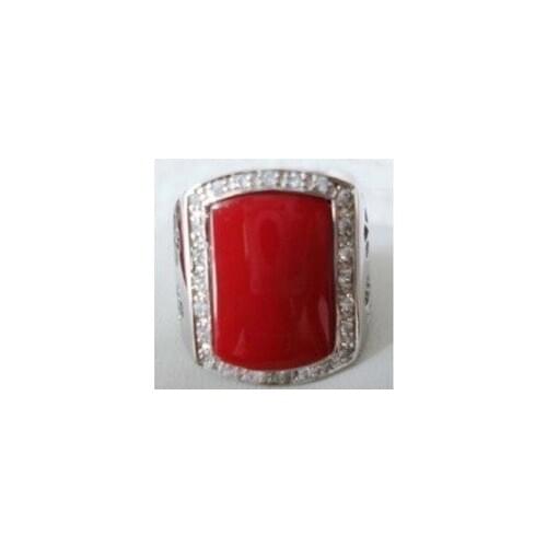 Exquisite red coral silver mens ring size US size 8 9 10 11# man mens ringe Genuine Natural stone gems Fortune Fine jewelry