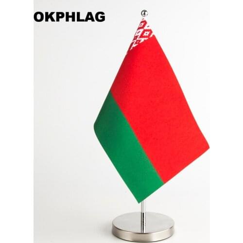 Belarus table Flag with silver Staninless Stand T style Y style Single style14*21CM desk flag Can be Your Logo KS-0031