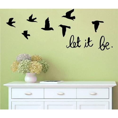 Newest DIY black Swallows Birds quote Let It Be home decor wall sticker for kids room decoration living room bedroom decor mural
