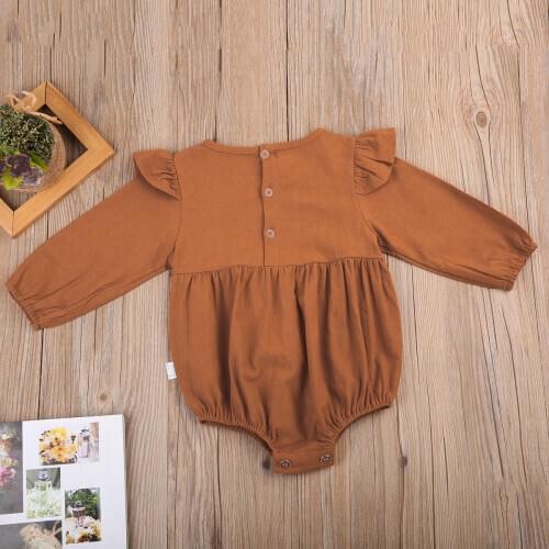 Newborn Baby Girls Kids Button Long Butterfly Sleeve Cotton Summer Autumn Warm Bodysuits Outfits Jumpsuit Clothes Size 3M-3T