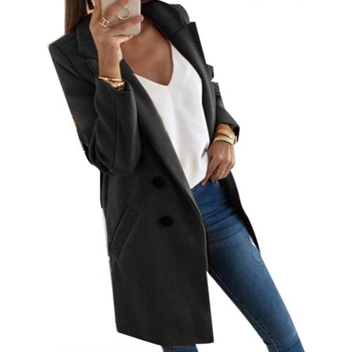 Solid Color Fashion Women Long Sleeve Lapel Slim Fit Pocket Button Overcoat Coat blazers for women elegant stylish chaquetas