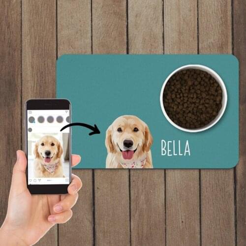 Custom Pet Portrait Dog Mat Cat Mat PU Leather Material Drinking And Feeding Placemat Waterproof Anti-slip Dog Placemat Pet Gift