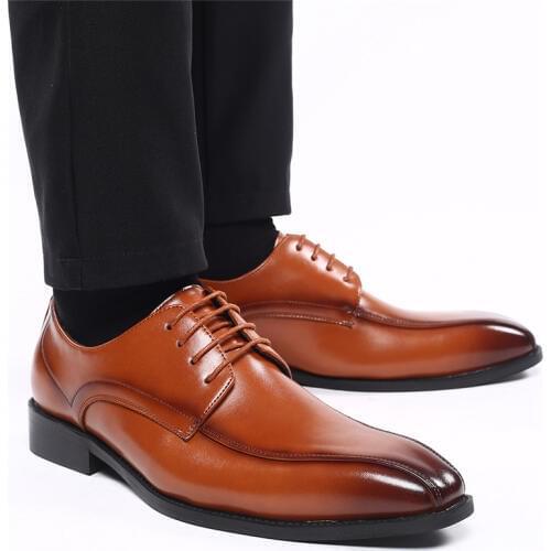 Autumn Lace-Up Men Leather Shoes Italian Vintage Formal Dress Shoes Business Office Wedge Big Size Loafers Wedding Oxfords