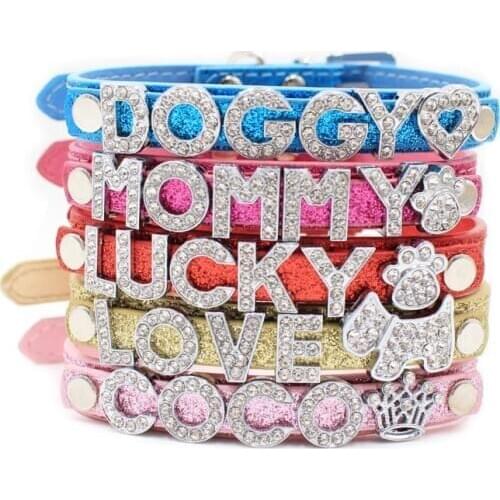 Fashion Letter Personalized DIY Name Dog Collars Bling Pet Dog Collar With Rhinestone Buckle Puppy Cat Letters Charms For Teddy