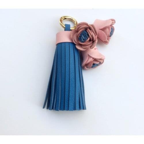 Luxury Lambskin Real Leather Tassels keychian Diy Flower Bag Charms Handbag Accessories Porte Clef Women Girlfriend Gift Sale
