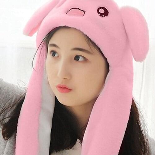 Newly Cute Bunny Plush Hat Funny Playtoy Ear Up Down Rabbit Gift Toy for Kids Girls Girlfriend