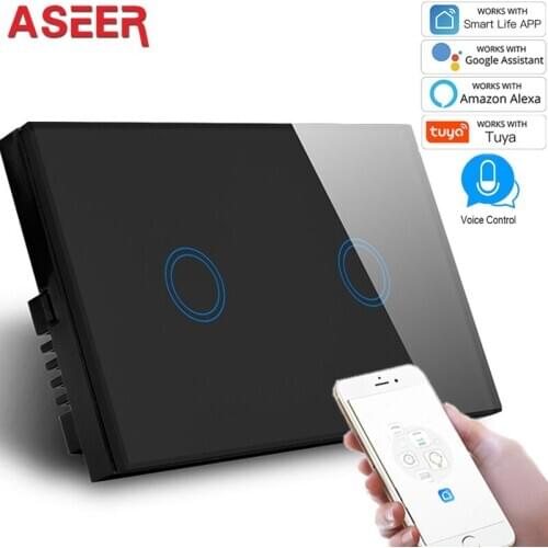 ASEER US Standard 2 Gang WIFI Switch,APP Control Smart Switch,AC110-240V,WIFI 2.4G,Compatible With Amazon Alexa Google Assistant
