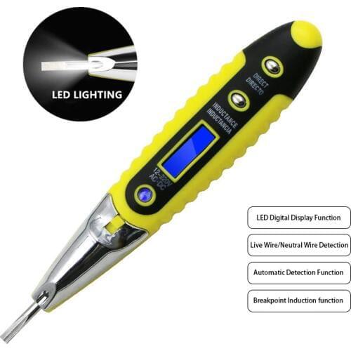 LED Contact Tester Pen 12-220V AC Voltage Detectors Tester Meter Volt Current Electric Test Pencil With Night Light Socket Wall