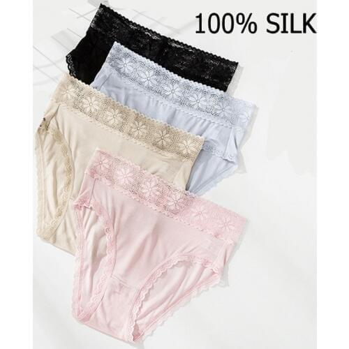 4 PACK Womens 100% Pure Silk Thin Lace Panties Briefs Underwear Lingerie M L XL TG008