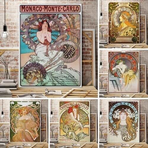 Alphonse Mucha Canvas Posters and Prints Art Vintage Woman Canvas Painting Art on The Wall Art Pictures for Home Decoration