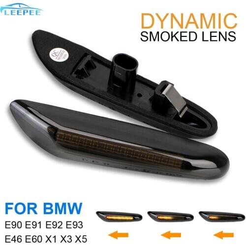 Waterproof Smoke Lens For BMW E46 E60 E90 E91 E92 E93 X1 X3 X5 Blinker Lamp LED Side Marker Light Turn Signals Dynamic Flowing