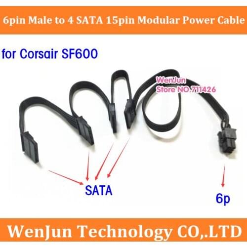 High Quality 6pin PCI-E Male to 4 SATA /10 SATA 15pin Modular Power Supply Adapter cable for Corsair SF600 Series