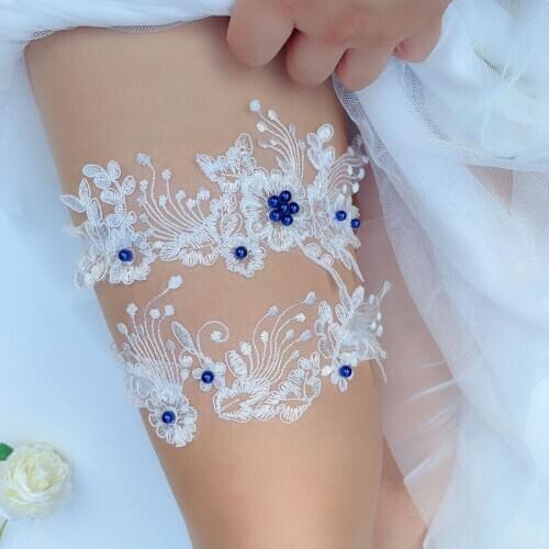 2Pcs Wedding Garter Lace Beads Embroidery Flower Sexy Garters Women/Female/Bride Thigh Ring Bridal Lace Leg Ring Loop